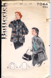7044 1954 BUTTERICK BOXY COLLAR JACKET, PATCH POCKETS PATTERN 12 30" BUST